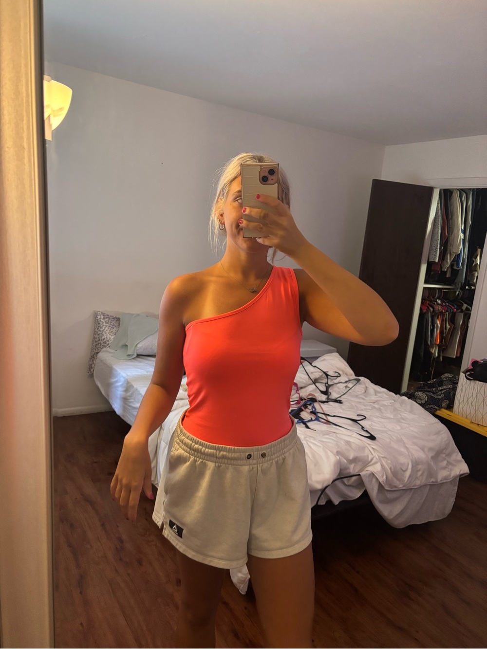 Women's One-Shoulder Coral Bodysuit